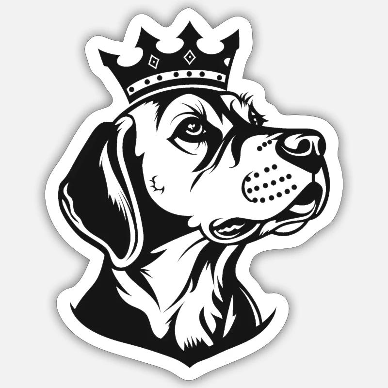 Chien avec côté couronne - Sticker taille S (10 x 10 cm) - blanc mat