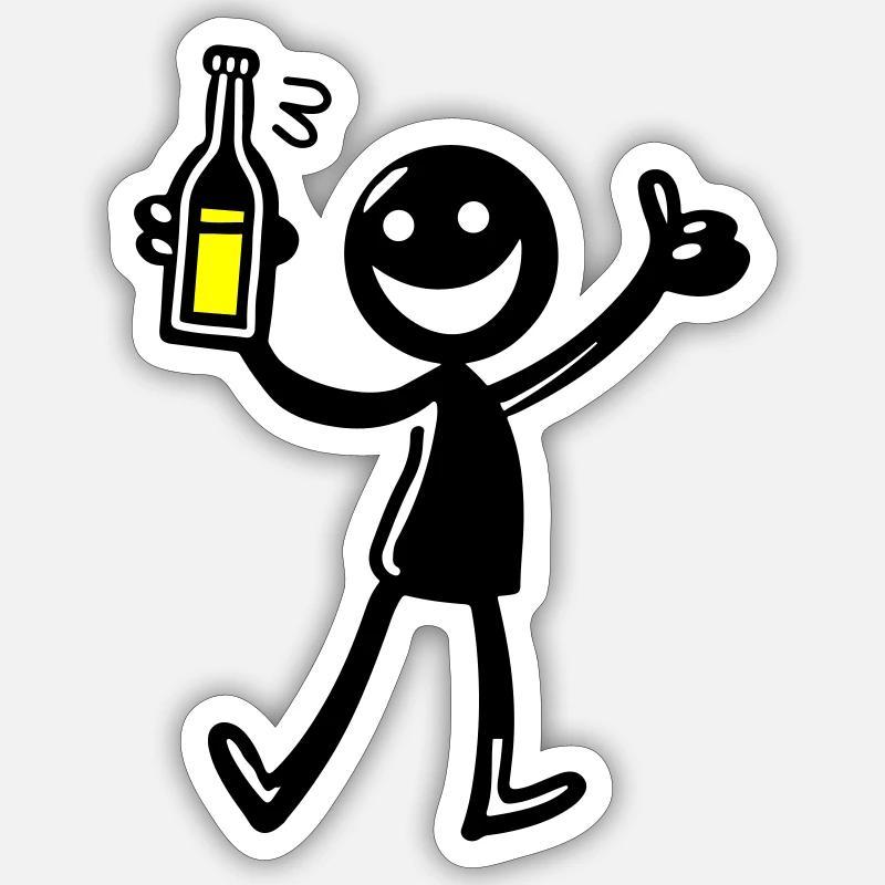 Drinking Comic Illustration Bier - Sticker Größe S (10 x 10 cm) - Mattweiß