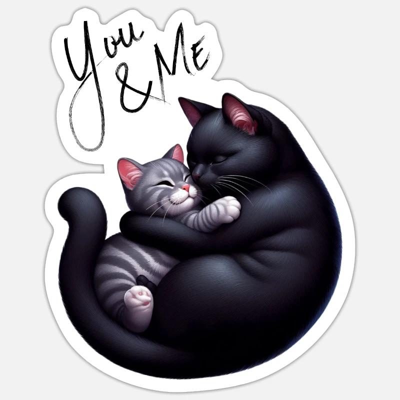 You and me black and grey cat grey version - Sticker size S (10 x 10 cm) - white matte