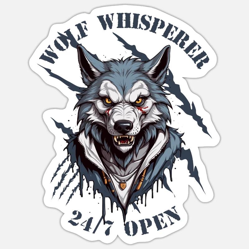 Wolf Flüsterer 24/7 Geöffnet - Sticker Größe S (10 x 10 cm) - Mattweiß