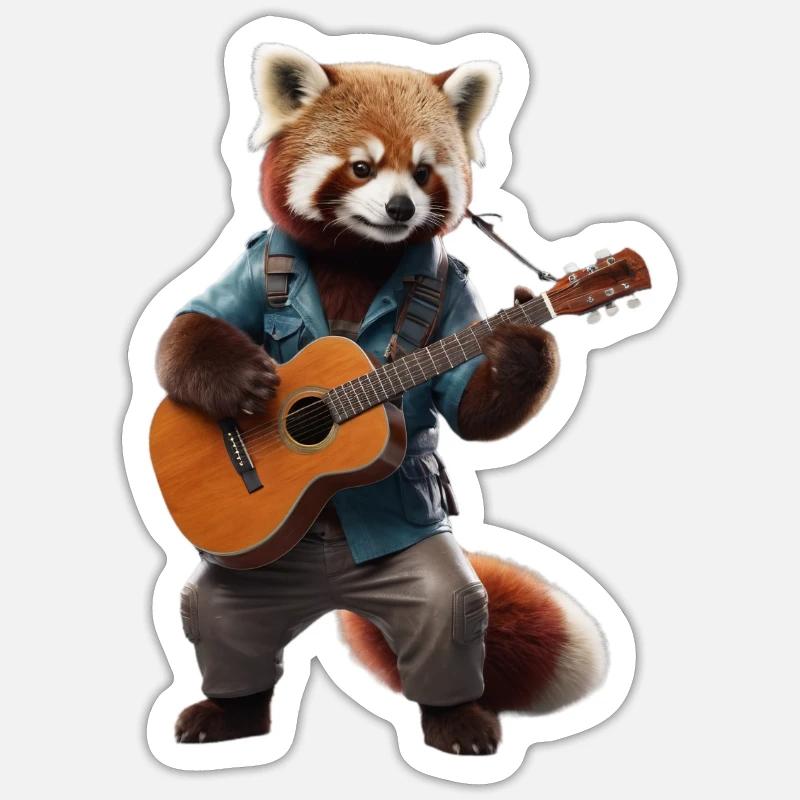 Red Panda Gitarre - Sticker Größe S (10 x 10 cm) - Mattweiß