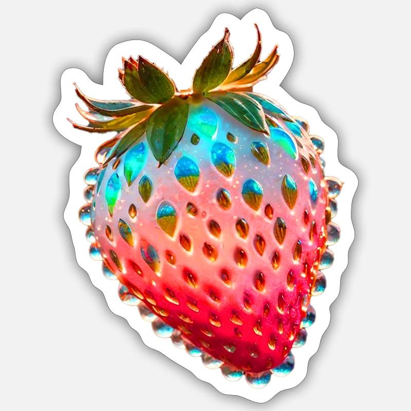erdbeere,rote erdbeere,wassertropfen,glas - Sticker Größe S (10 x 10 cm) - Mattweiß