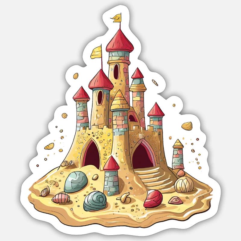 Château de sable - Sticker taille S (10 x 10 cm) - blanc mat