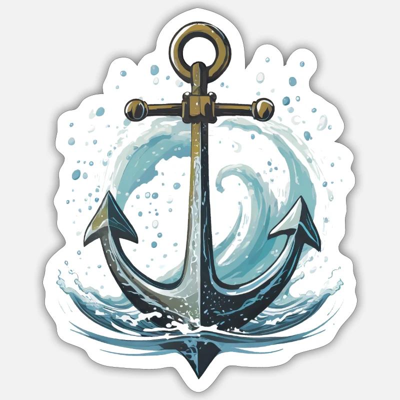 Jeter l’ancre avec les vagues et les éclaboussures d’eau Sticker taille S (10 x 10 cm)