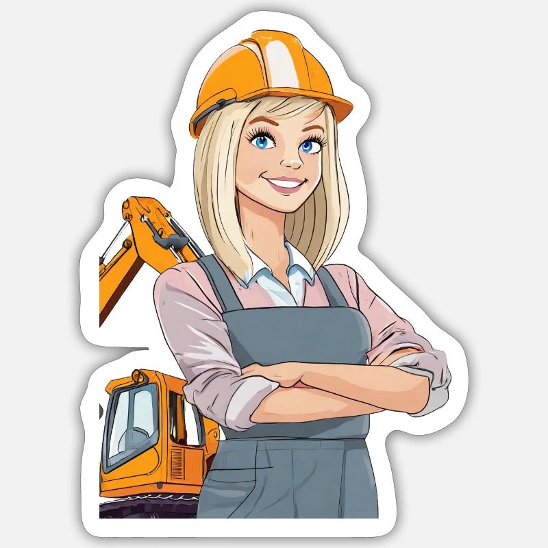 Bauarbeiterin oder Architektin auf der Baustelle - Sticker Größe S (10 x 10 cm) - Mattweiß