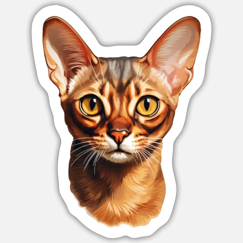 Tête de chat abyssin - Sticker taille S (10 x 10 cm) - blanc mat