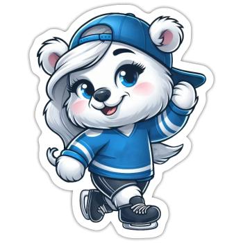 Bär Eisbär Mädchen Schlittschuh Eislaufen - Sticker Größe S (10 x 10 cm) - Mattweiß - Vorne