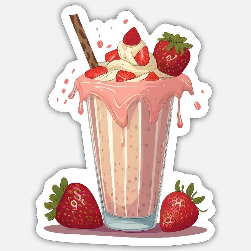 Milchshake mit Erdbeeren Sticker Größe S (10 x 10 cm)