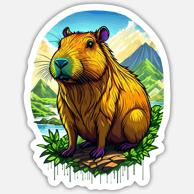 Capybara ou capybara - Sticker taille S (10 x 10 cm) - blanc mat