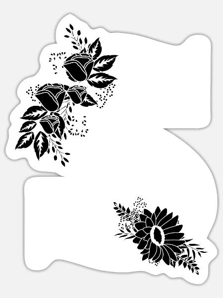 Schwarz-weiße Blumenbuchstaben - Sticker Größe S (10 x 10 cm) - Mattweiß