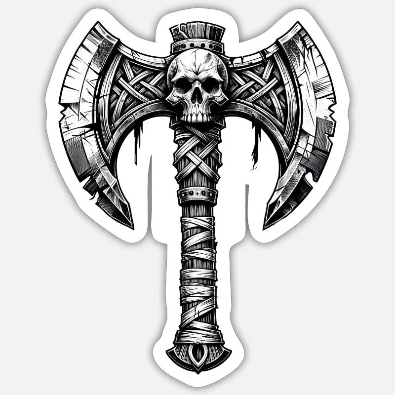 Axe throwing axe skull design - Sticker size S (10 x 10 cm) - white matte