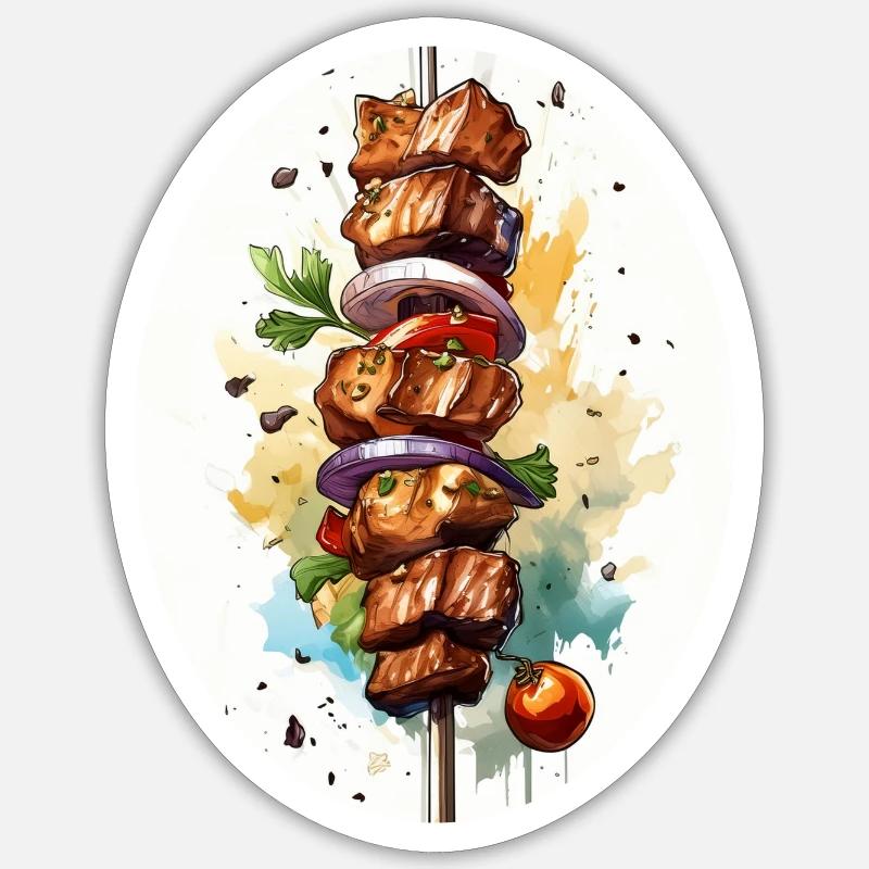 Brochette de viande à griller - Sticker taille S (10 x 10 cm) - blanc mat