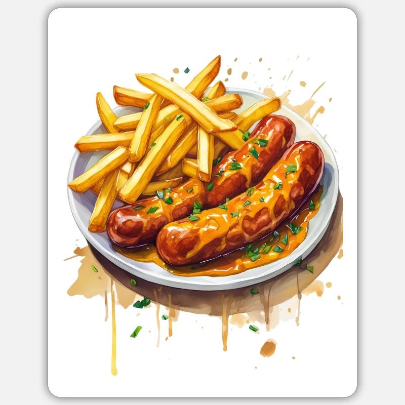 Currywurst with fries - Sticker size S (10 x 10 cm) - white matte