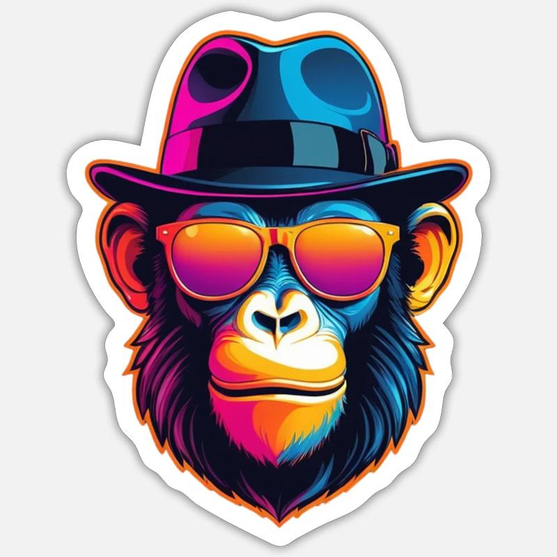 Neon-Affe - Sticker Größe S (10 x 10 cm) - Mattweiß