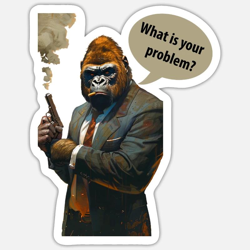 Grumpy Gorilla - Sticker Größe S (10 x 10 cm) - Mattweiß