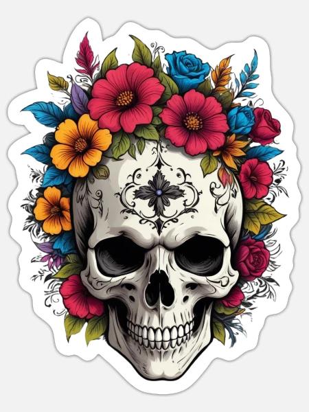 Skull Botanica - Sticker Größe S (10 x 10 cm) - Mattweiß