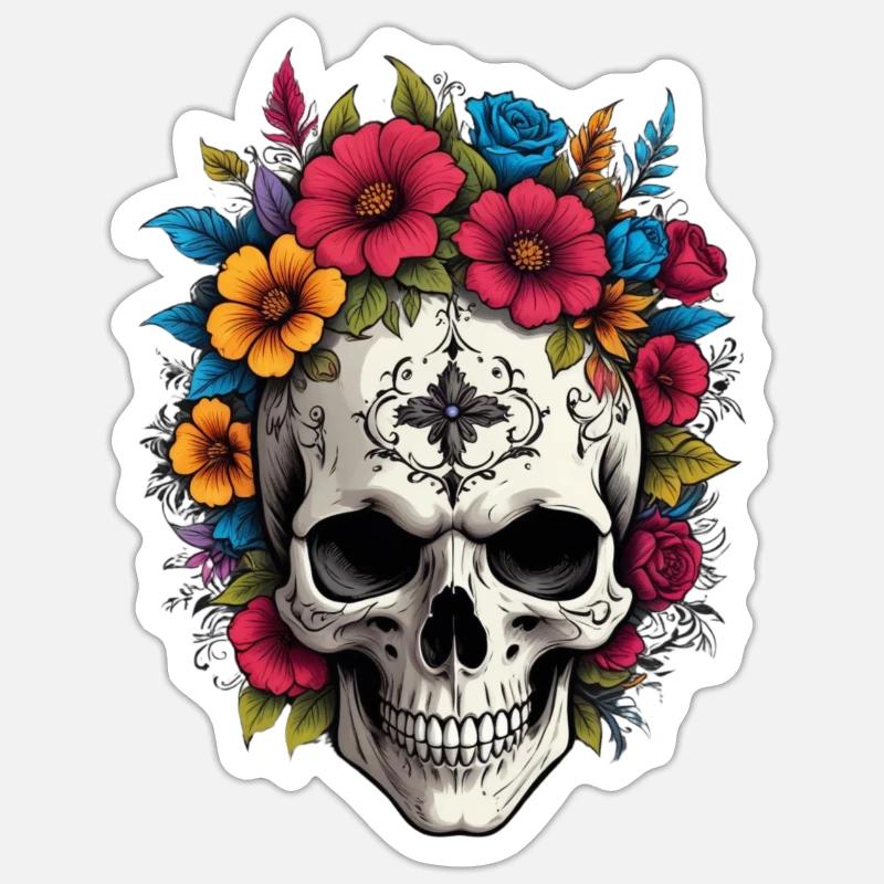 Skull Botanica - Sticker size S (10 x 10 cm) - white matte