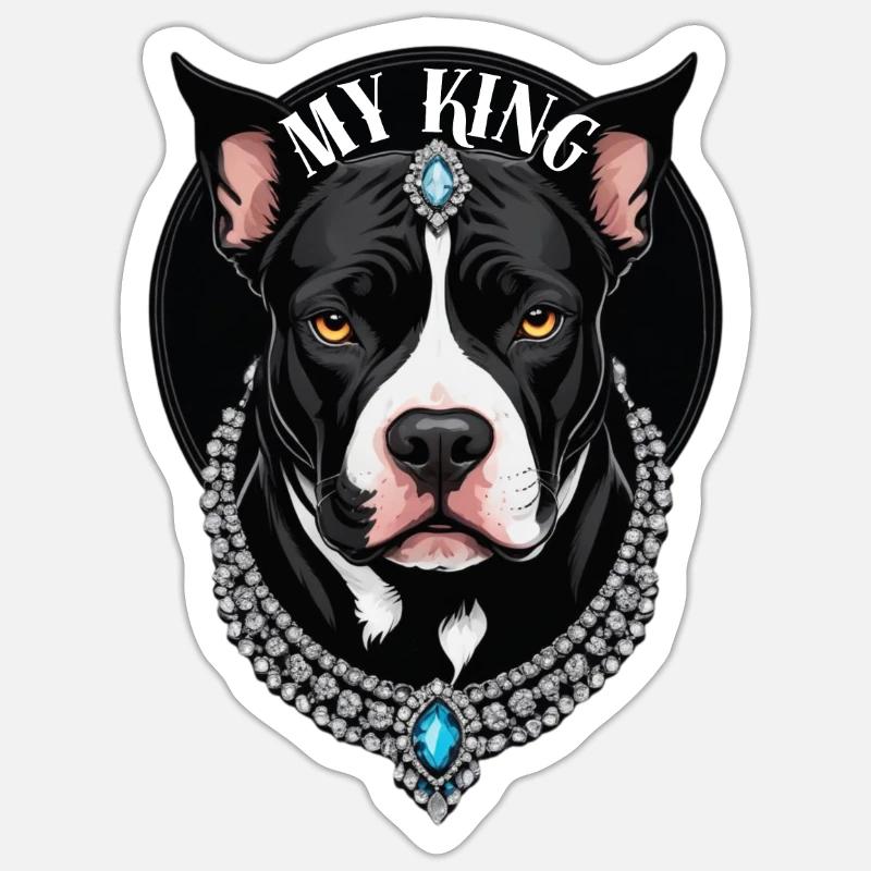 Mon roi le Pitbull - Sticker taille S (10 x 10 cm) - blanc mat
