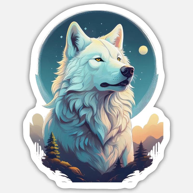 White wolf at midnight Sticker size S (10 x 10 cm)