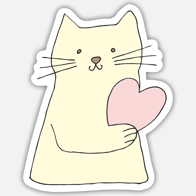 Chat avec cœur - Sticker taille S (10 x 10 cm) - blanc mat