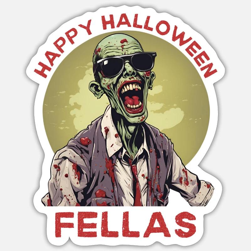 joyeux Halloween Fellas Zombie - Sticker taille S (10 x 10 cm) - blanc mat