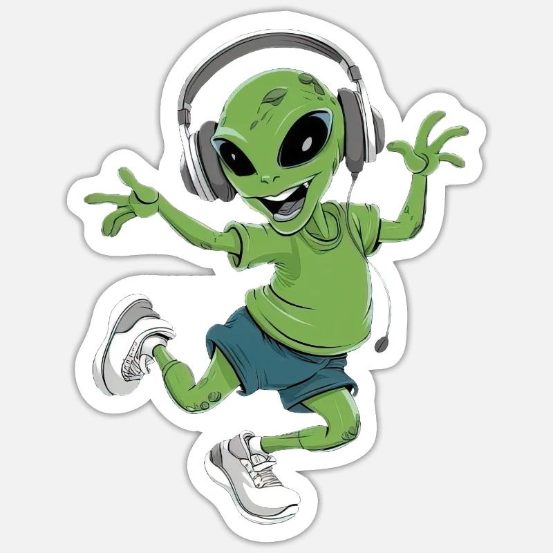 Alien Mit Kopfhörer - Sticker Größe S (10 x 10 cm) - Mattweiß