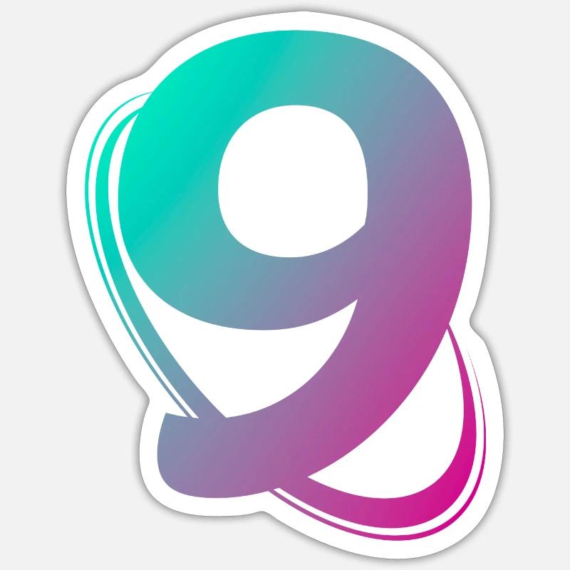 Number 9 multicolor - Sticker size S (10 x 10 cm) - white matte