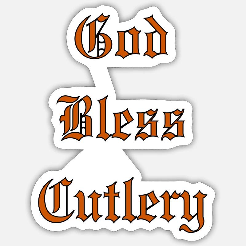 GodBlessCutlery - Sticker Größe S (10 x 10 cm) - Mattweiß