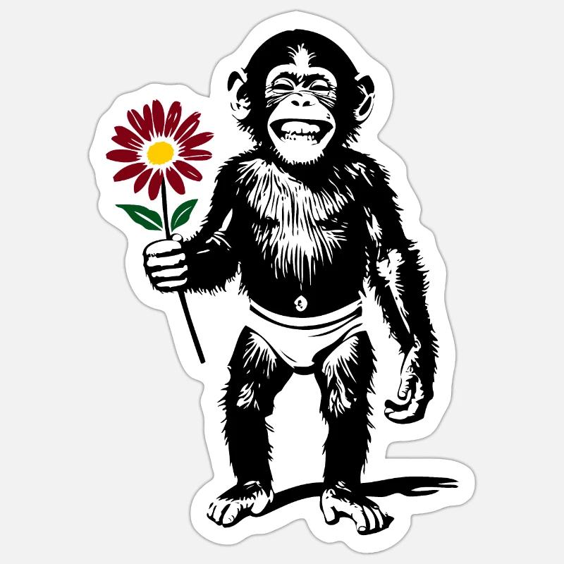 Singe avec fleur Cadeau de la Saint-Valentin - Sticker taille S (10 x 10 cm) - blanc mat