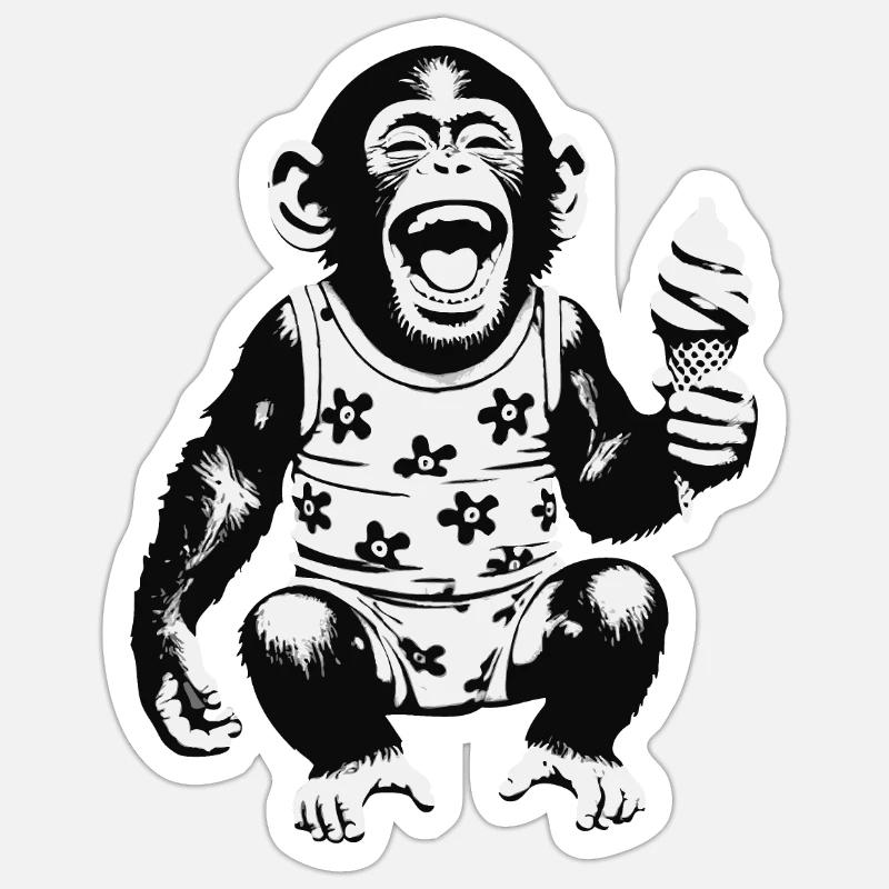 Lachendes Äffchen mit Eis Sticker Größe S (10 x 10 cm)
