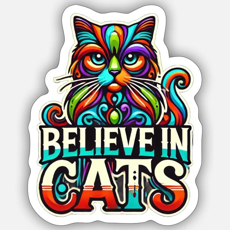 BelieveInCats - Sticker taille S (10 x 10 cm) - blanc mat