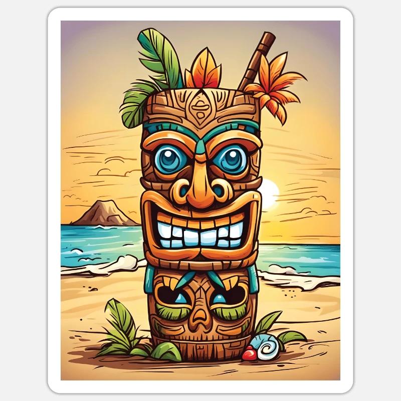 Tiki Statue - Sticker taille S (10 x 10 cm) - blanc mat