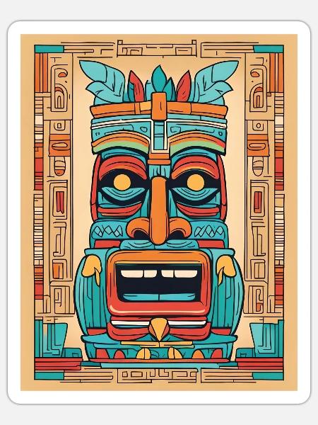 Tiki Maske farbenfroh - Sticker Größe S (10 x 10 cm) - Mattweiß