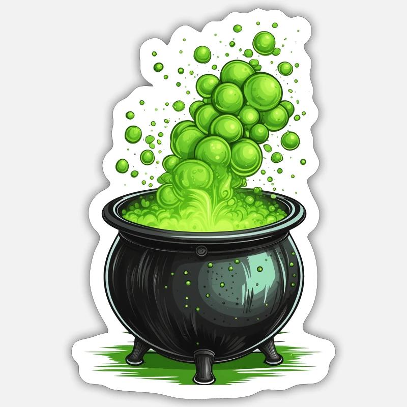 Chaudron de sorcière avec potion magique verte - Sticker taille S (10 x 10 cm) - blanc mat