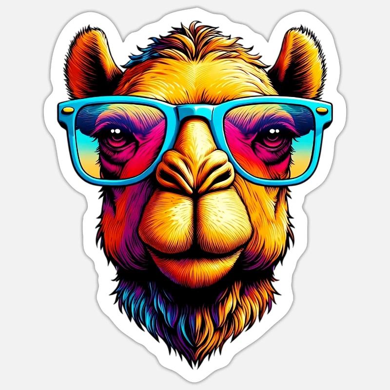 Camel mit Sonnenbrille - Sticker Größe S (10 x 10 cm) - Mattweiß