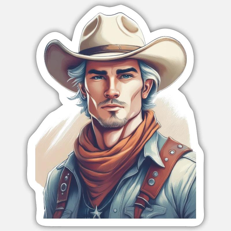 Cow-boy - Sticker taille S (10 x 10 cm) - blanc mat