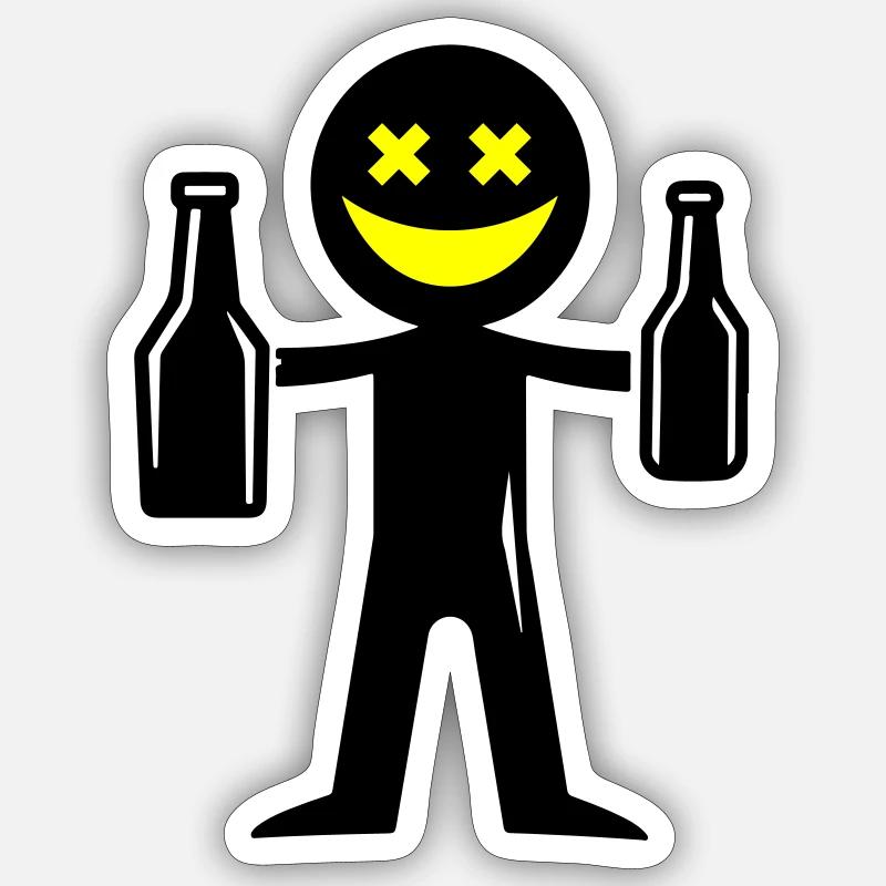 Bière Stick Figure - Sticker taille S (10 x 10 cm) - blanc mat