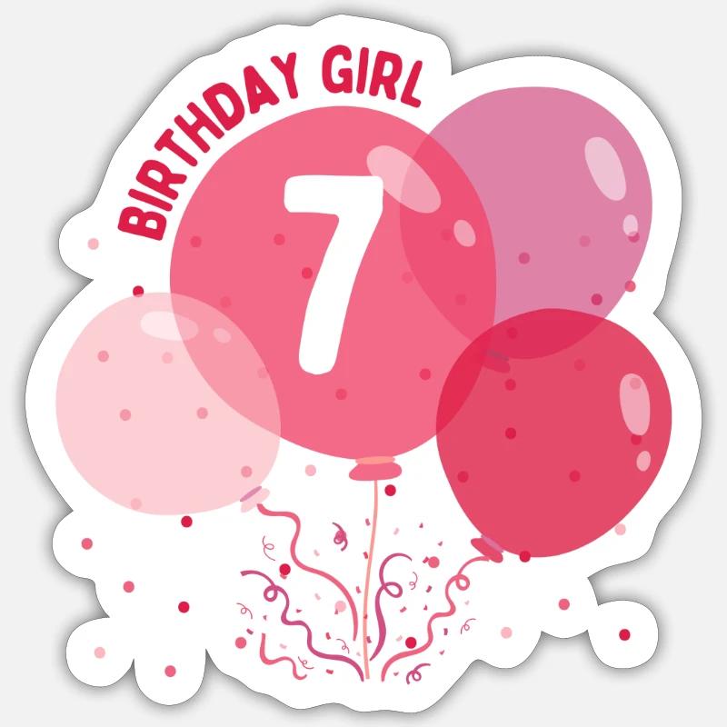 Fille d’anniversaire 7e anniversaire Sticker taille S (10 x 10 cm)