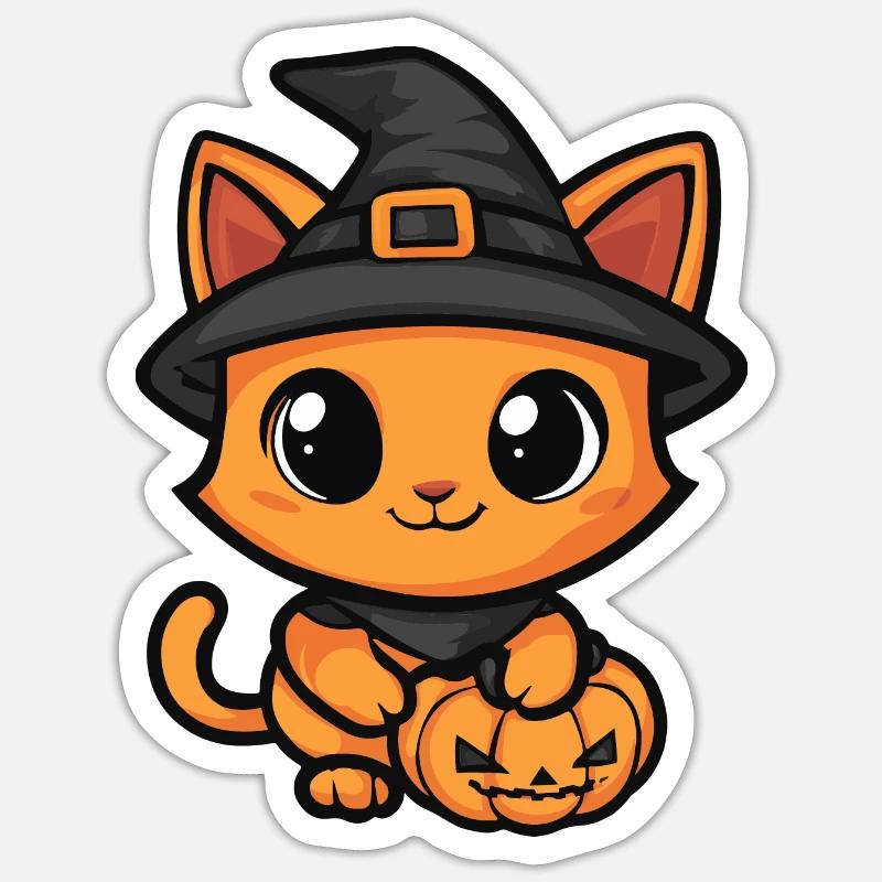 Chat Halloween Chat Bébé - Sticker taille S (10 x 10 cm) - blanc mat