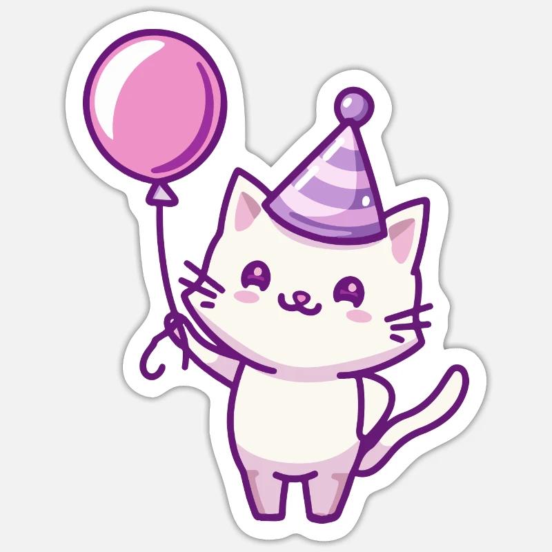 Chat Anniversaire Bébé - Sticker taille S (10 x 10 cm) - blanc mat