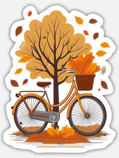 Ein Fahrrad im Herbst - Sticker Größe S (10 x 10 cm) - Mattweiß