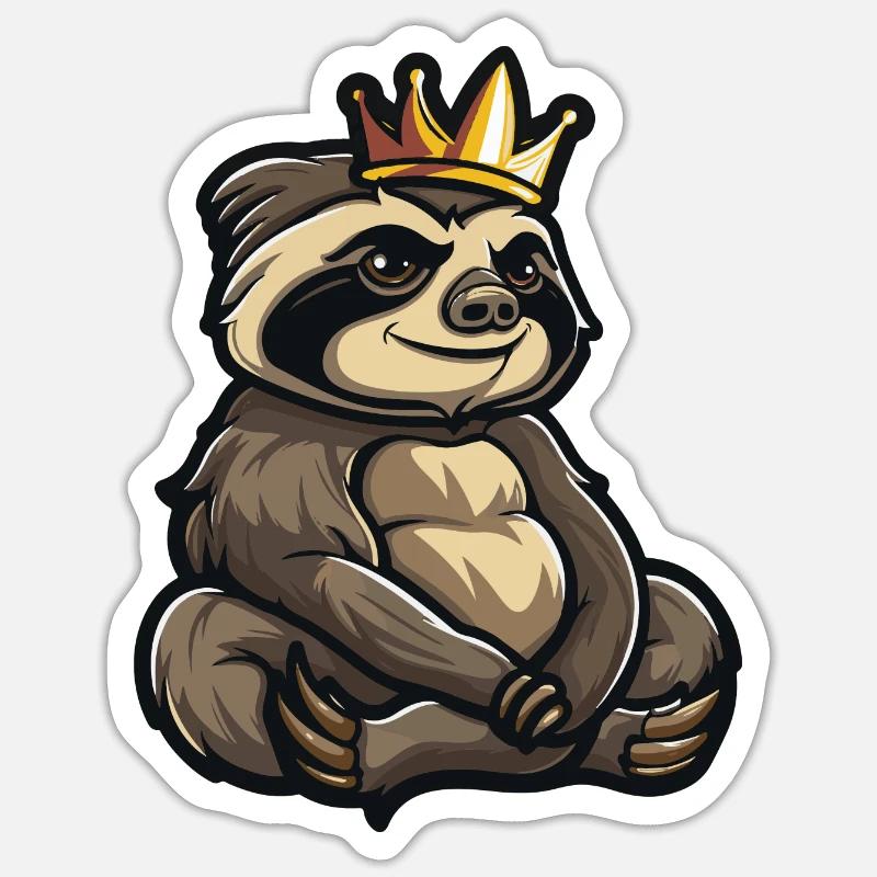 Faultier Comic Krone Sticker Größe S (10 x 10 cm)