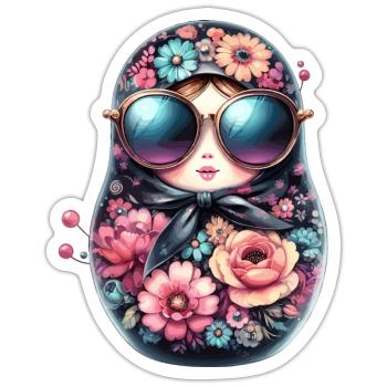 Matrjoschka Sonnenbrille Geschenk - Sticker Größe S (10 x 10 cm) - Mattweiß - Vorne