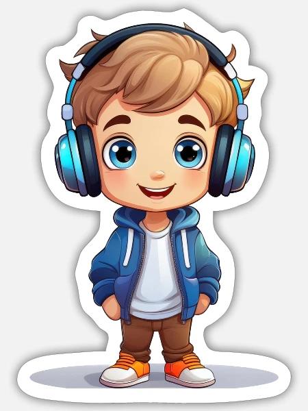 Musik hören mit Kopfhörern – Illustration - Sticker Größe S (10 x 10 cm) - Mattweiß
