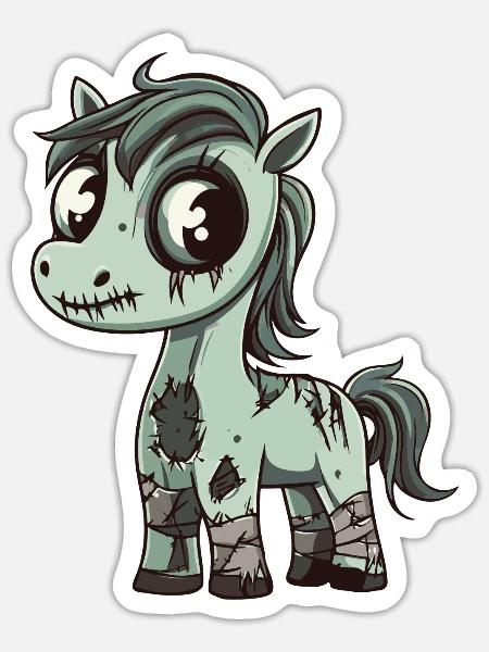 Pferd Halloween Zombie - Sticker Größe S (10 x 10 cm) - Mattweiß