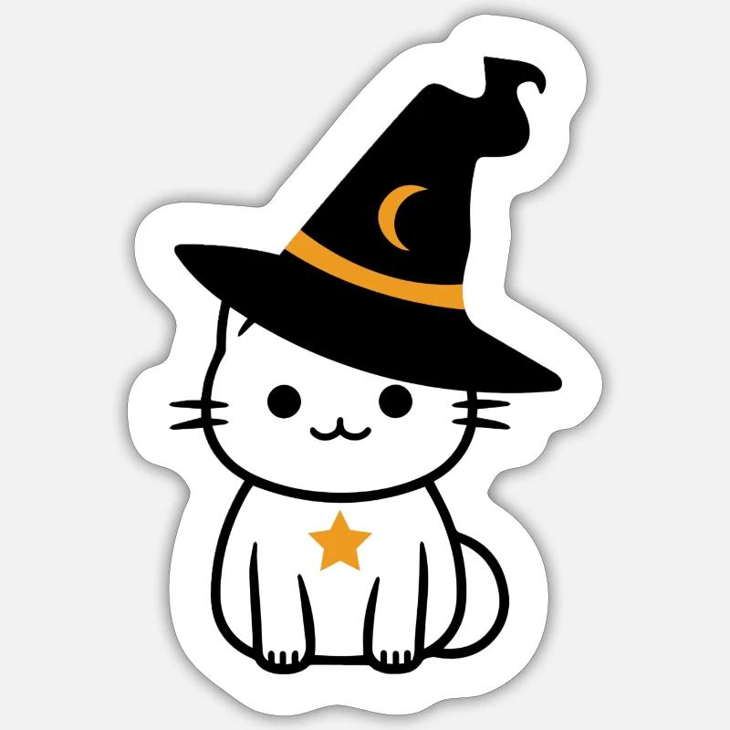 Chat sorcière d'halloween - Sticker taille S (10 x 10 cm) - blanc mat