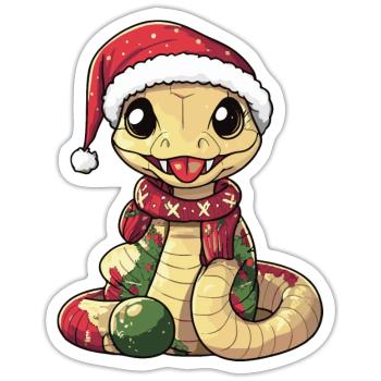 Snake Cobra Christmas - Sticker size S (10 x 10 cm) - white matte - Front