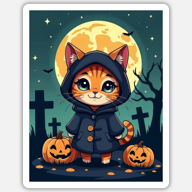 Cute halloween Cat - Sticker taille S (10 x 10 cm) - blanc mat