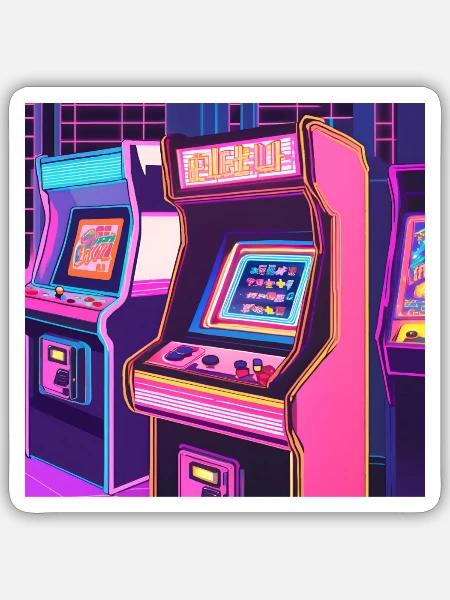 Knallige Arcade Maschine - Sticker Größe S (10 x 10 cm) - Mattweiß