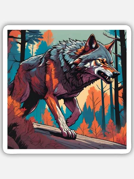 Ein knalliger Wolf - Sticker Größe S (10 x 10 cm) - Mattweiß